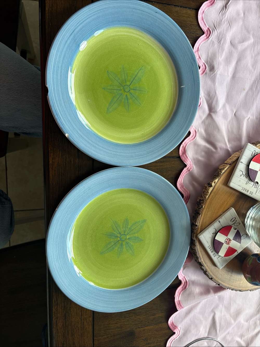 Blue and Lime Ceramic Dinner Plate - Set of 2